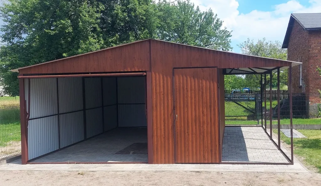 garaże blaszane dwuspadowe z wiatą